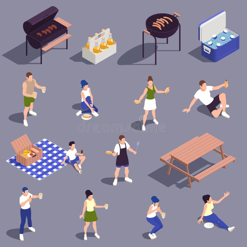 Picnic Barbecue Isometric Set