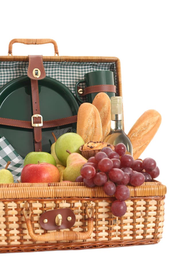 Picnic basket with food. stock photo. Image of bread 53896722