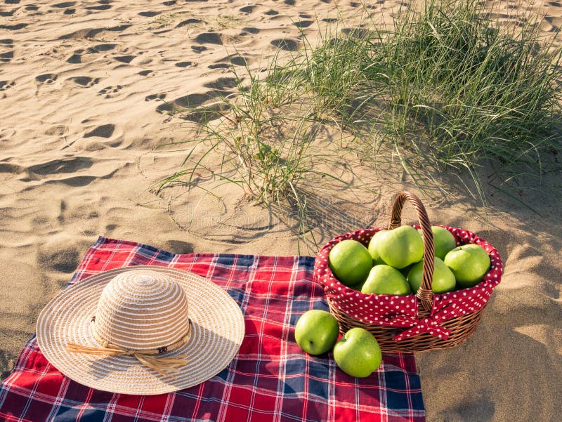 Picnic basket and blanket stock image. Image of summer 90895013
