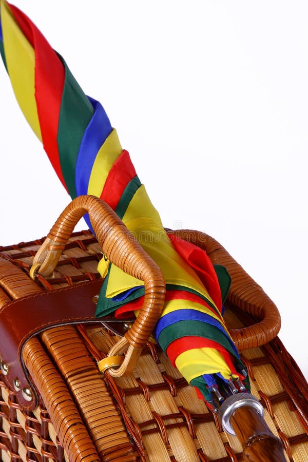 Picnic Basket with a Colorful Umbrella Stock Photo Image of basket