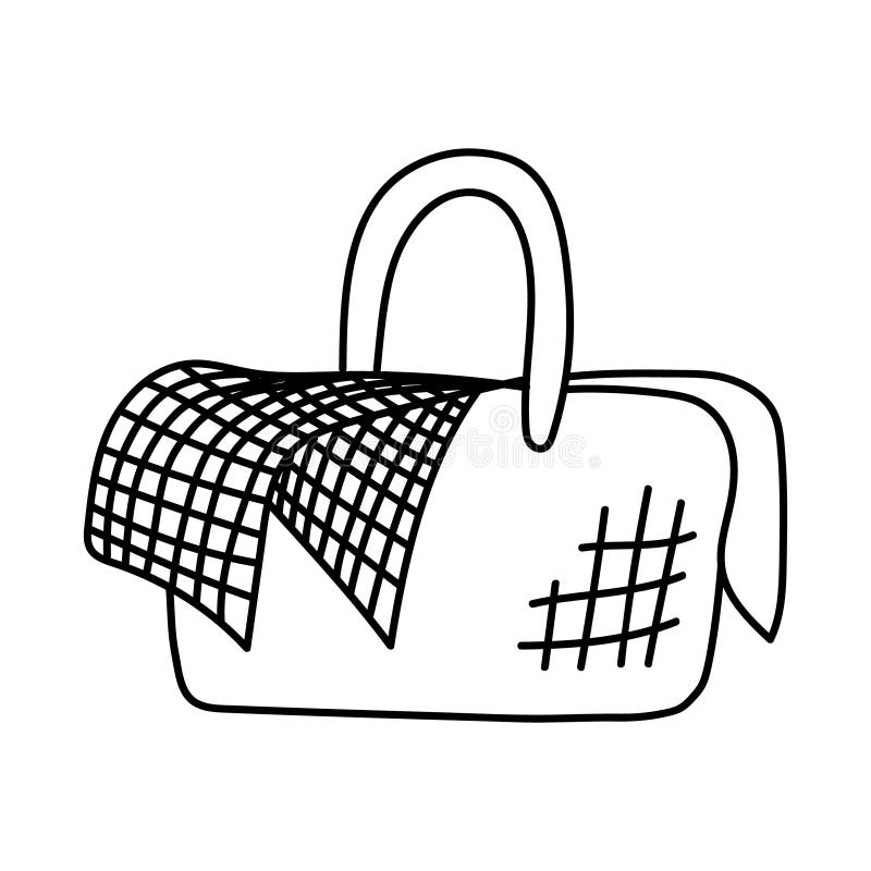 Picnic Basket Doodle Icon, Vector Illustration Stock Vector
