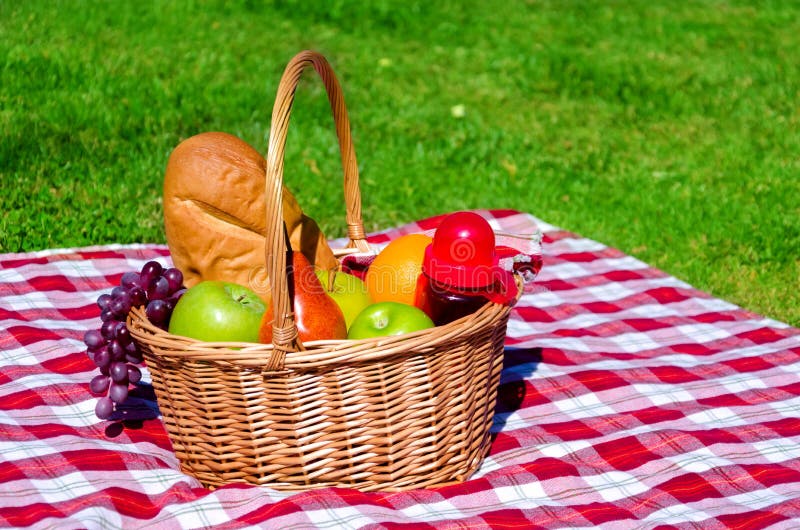 Picnic Basket with Fruits and Wine Stock Image Image of leisure, glass 46120501