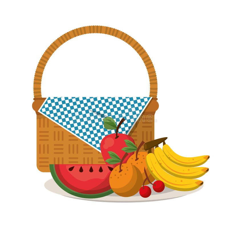 Picnic Basket with Products Stock Vector - Illustration of container ...