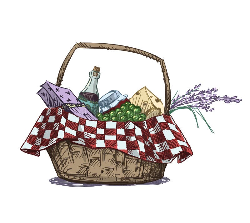 Picnic basket with snack stock vector. Illustration of date 50195393