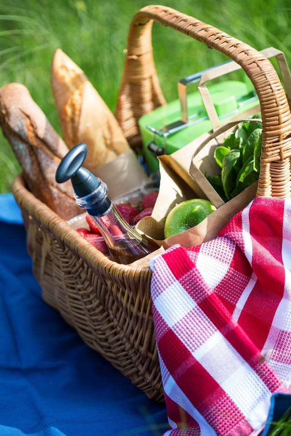 Picnic Basket with Snacks for Meal with Outdoor Entertainment Stock ...
