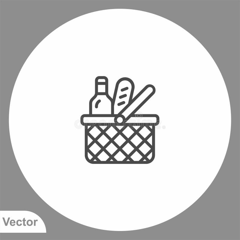 Picnic Basket Vector Icon Sign Symbol Stock Vector Illustration of fruit, drink 188791685