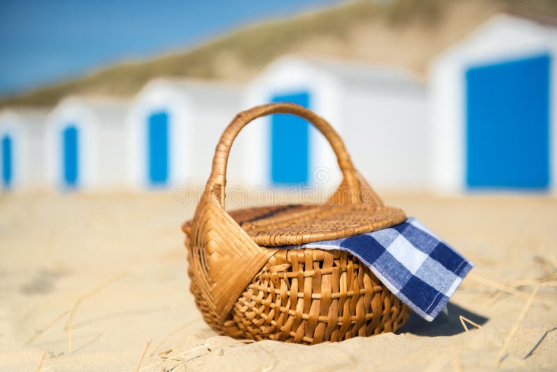 Picnic at beach with Blue huts