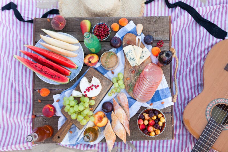Picnic on the Beach at Sunset in the Style Boho, Food and Drink