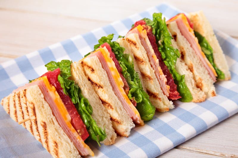 Picnic Club Sandwich Ham and Cheese in a Row Stock Image Image of