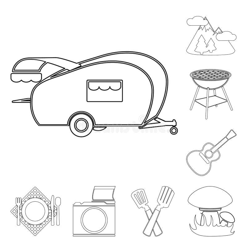 Picnic and Equipment Outline Icons in Set Collection for Design. Picnic ...