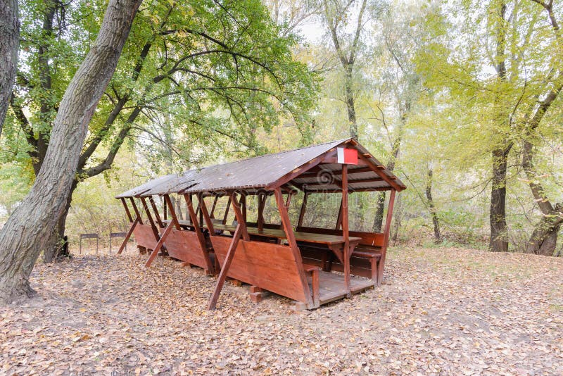 Picnic Shelter in the Woods Stock Photo Image of outdoors, wooden
