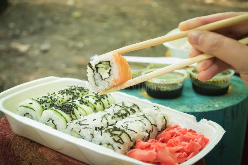 Picnic. Sushi Outdoors on a Summer Day Stock Image Image of picnic
