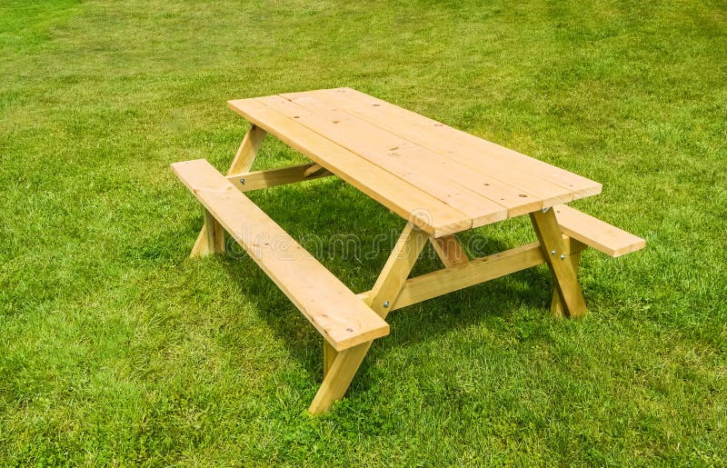 Picnic Table on Green Lawn in a Park Stock Photo Image of space