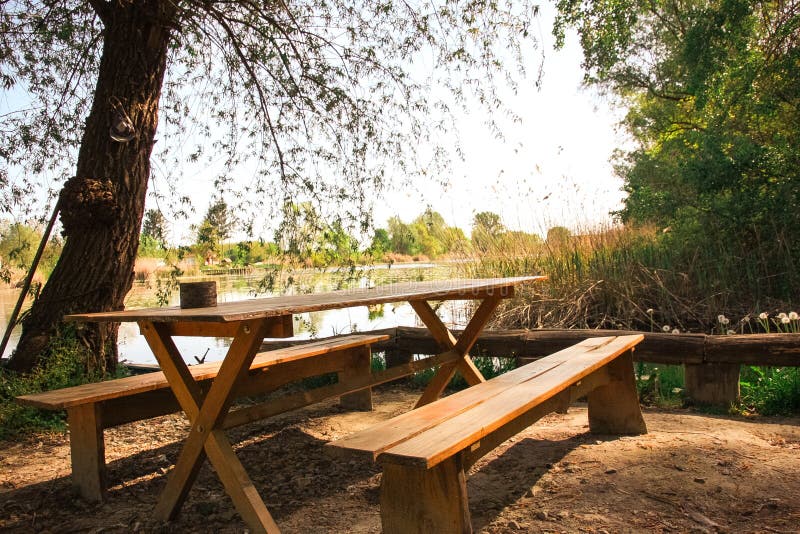 Picnic table outside in nature