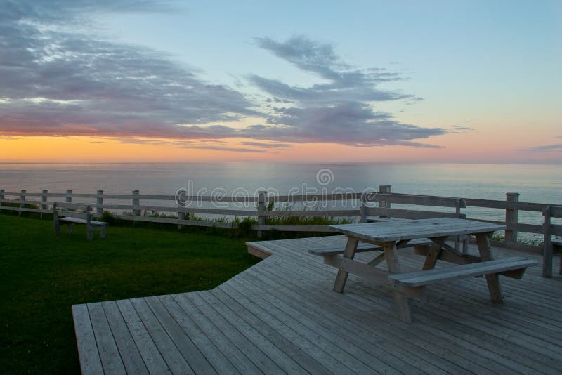 Picnic table at sunset