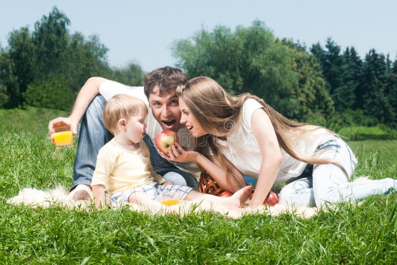 Picnicking семьи радостный стоковые изображения