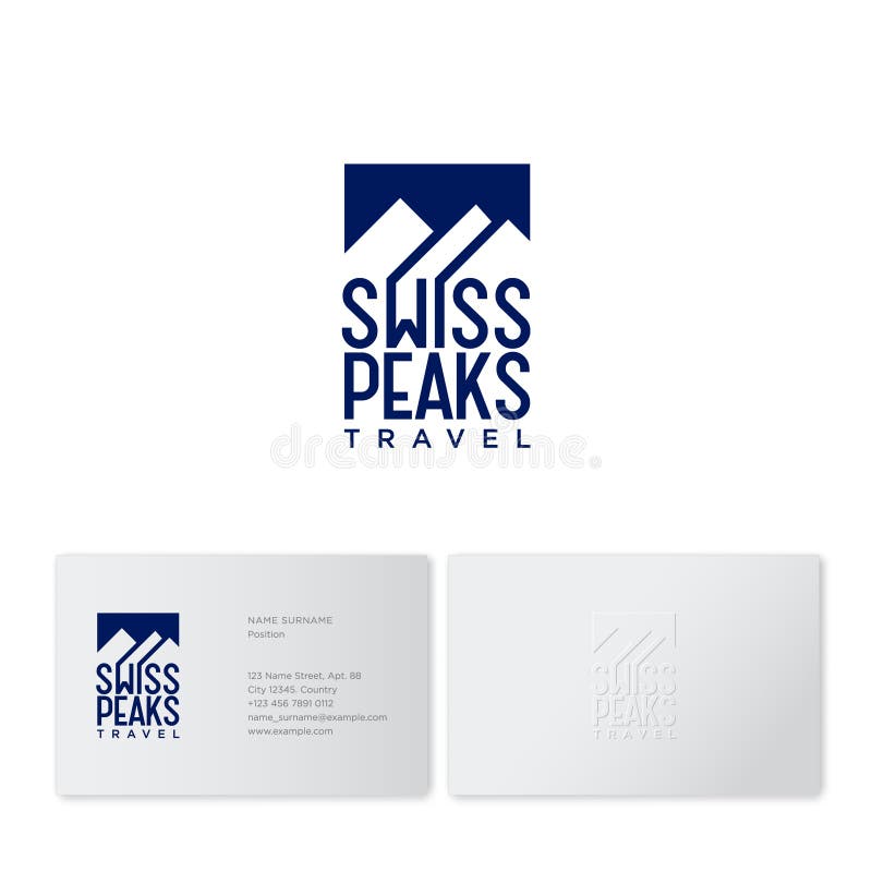 Picos e letras de montanhas Logotipo de Suíço Visita Empresa Emblema para o alpinism ilustração do vetor Picos e letras de montanhas Logotipo de Suíço Visita Empresa Emblema para o alpinism ilustração do vetor