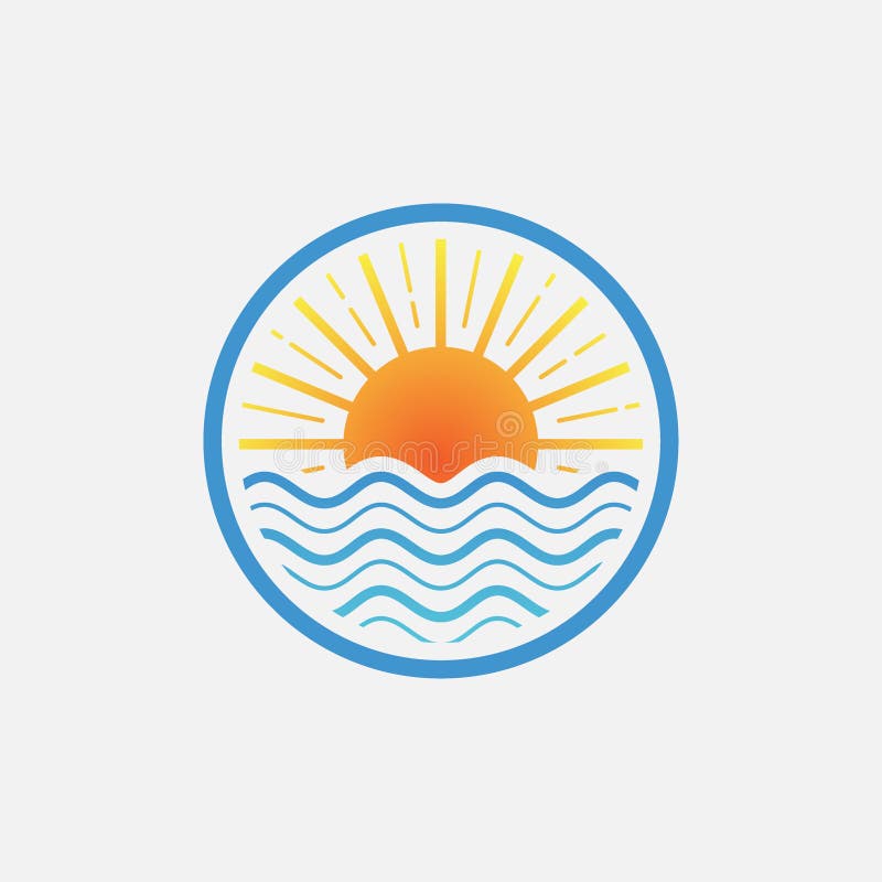 Sea logo linear design template, sea and wafe circular logo icon illustration, sunset linear logo, beach icon symbol. Sea logo linear design template, sea and wafe circular logo icon illustration, sunset linear logo, beach icon symbol