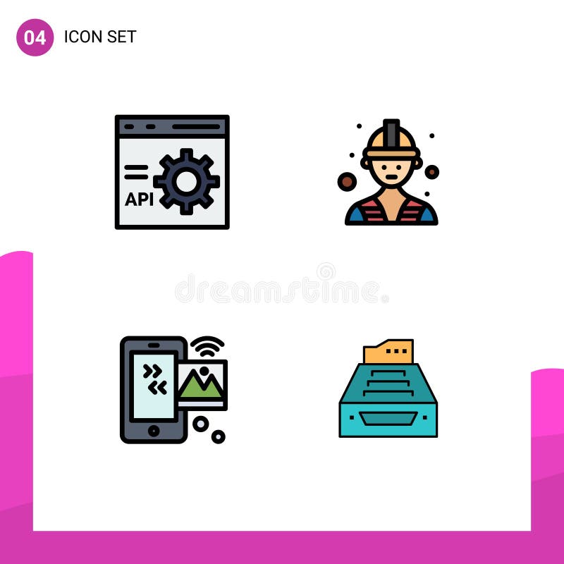 Pictogram Set of 4 Simple Filledline Flat Colors of browser, internet, development, labour, iot vector illustration