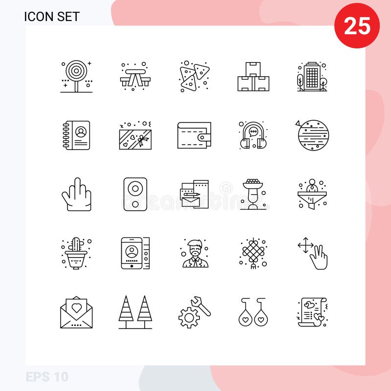 Pictogram Set of 25 Simple Lines of building, production, travel, industry stock, snack royalty free illustration Pictogram Set of 25 Simple Lines of building, production, travel, industry stock, snack royalty free illustration
