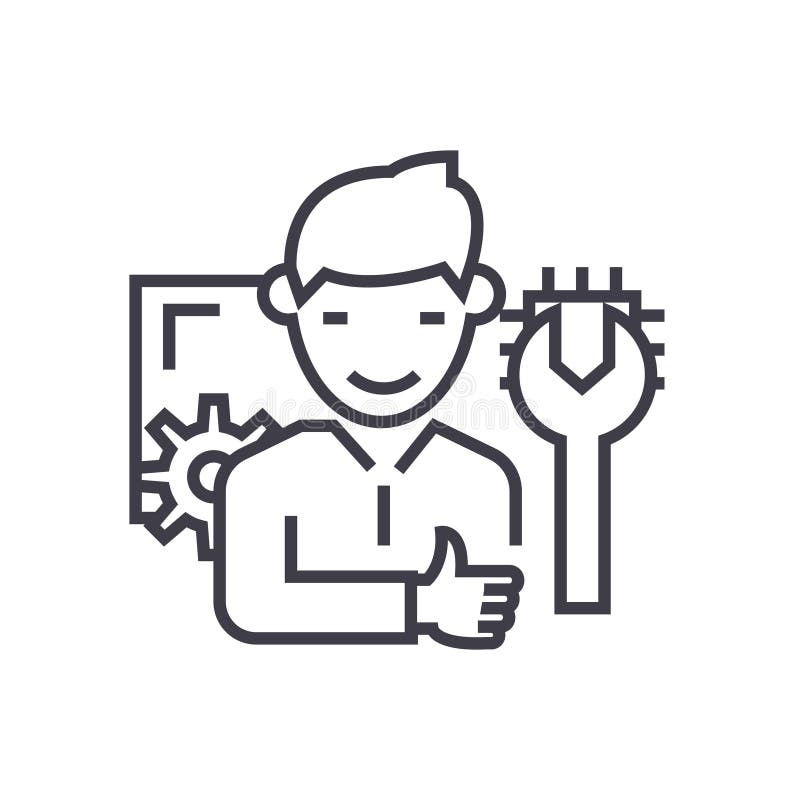 Pictogram van de het concepten het vector dunne lijn van de computertechnicus royalty-vrije illustratie Pictogram van de het concepten het vector dunne lijn van de computertechnicus royalty-vrije illustratie