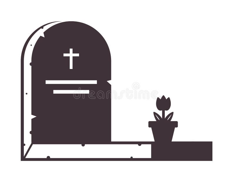 Pictogram van een oude grafzerk met een bloem in een pot royalty-vrije illustratie Pictogram van een oude grafzerk met een bloem in een pot royalty-vrije illustratie