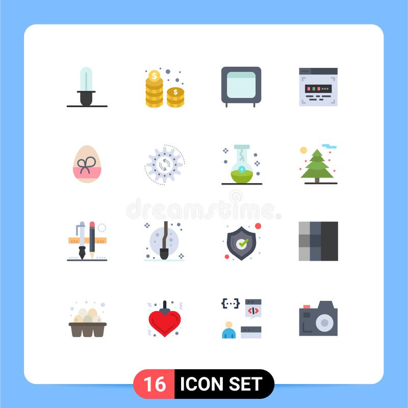 Pictogram набор из 16 простых плоских цветов подарочный кодер банка развития иллюстрация штока