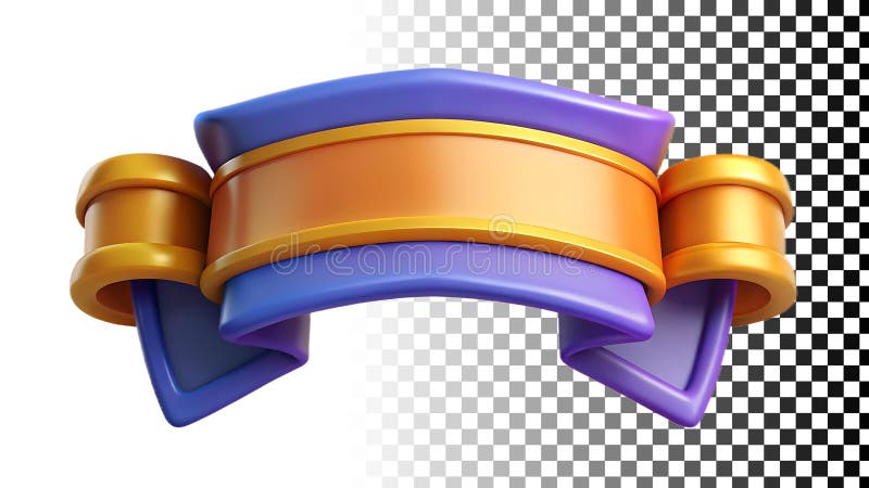 Pictograma Banner panglică 3D Element de design grafic Aur violet png imagine transparentă AI generativ stock illustration