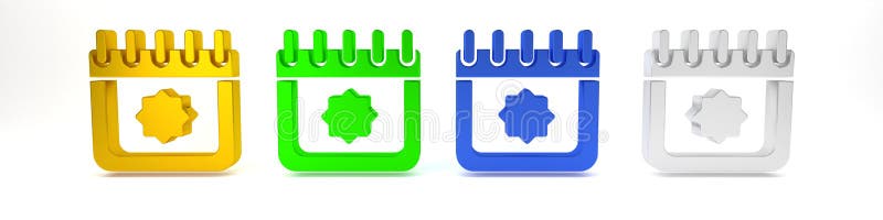 Pictograma Calendar ramadan colorat, izolată pe fond alb. ramadan kareem și simbolurile islamice. conceptul de minimalism 3d stock illustration