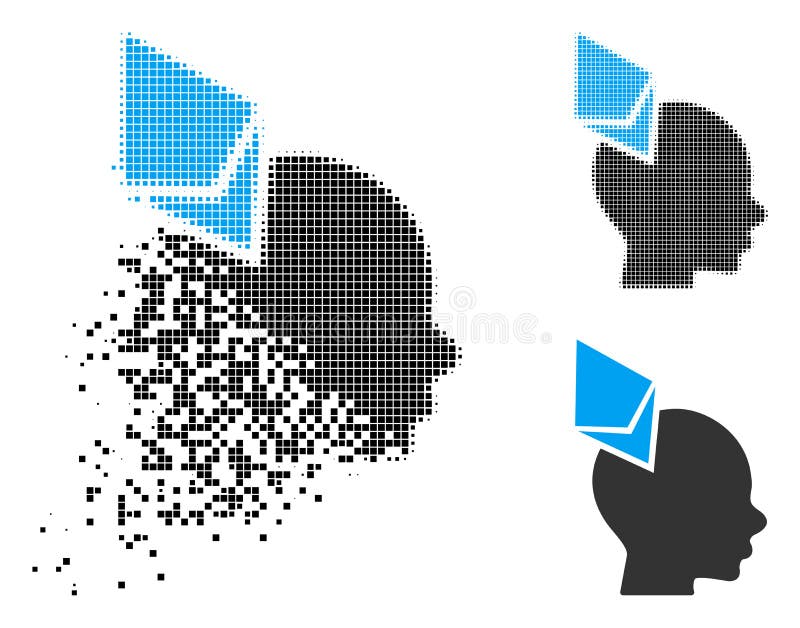 Pictograma cap penetrat cu semiton pixelat avariat stock illustration