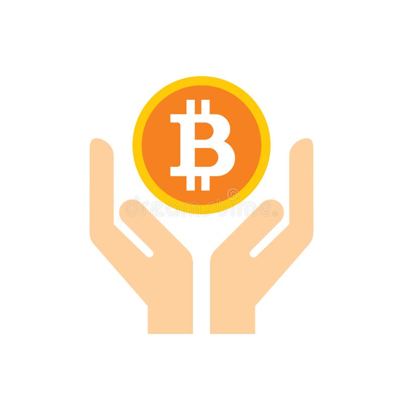 Pictograma Casetă de criptare digitală bitcoin în mână pe imaginea vectorului de fundal alb pentru aplicația mobilă site vector illustration