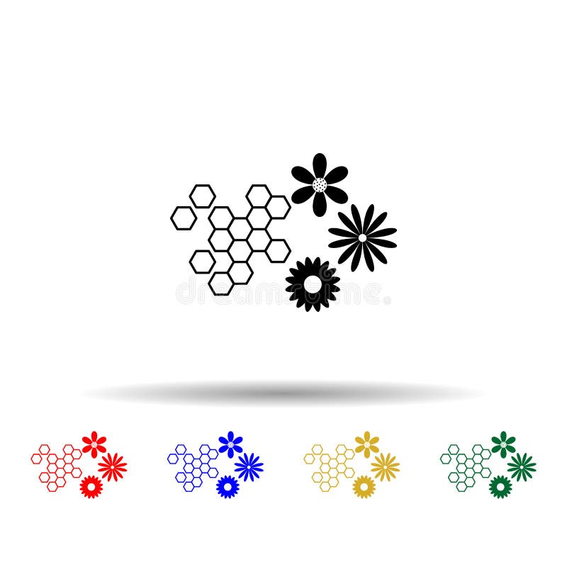 Pictograma Combe și floricele pentru stiluri multicolor. vector simplu glif plat al pictogramelor apicultorului pentru site-ul Web vector illustration