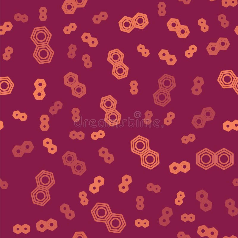 Pictograma cu piuliță hexagonală de metal cu linie maro, cu model fără sudură, pe fond roșu. vector stock illustration