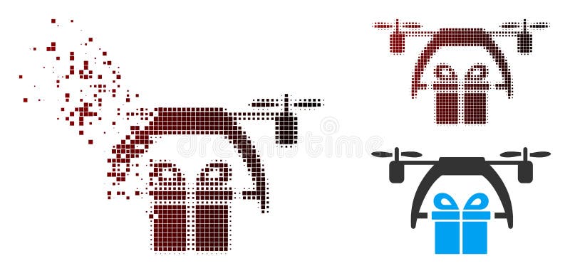 Pictograma de livrare a dronei cu suporturi pentru semitonuri în pixeli fragmentați vector illustration