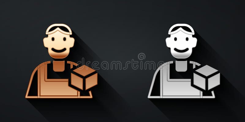 Pictograma Designer grafic din aur și argint, izolată pe fond negru. stil umbră lungă. vector royalty free illustration