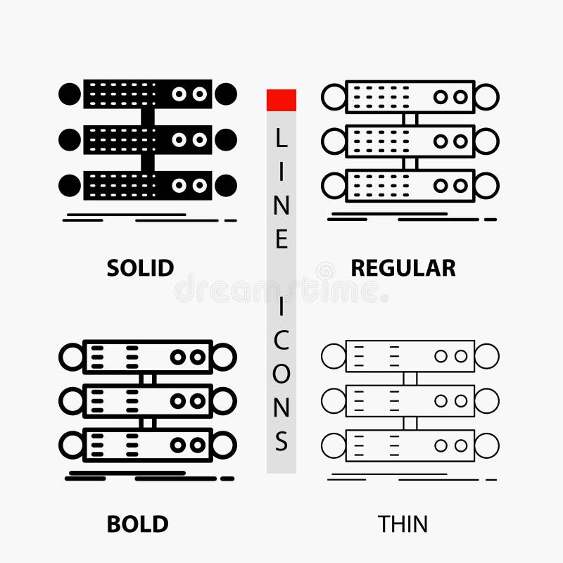 Pictograma din baza de date a structurii serverului pentru date rack în linie aldine și stil glicoc. ilustrare vectorială royalty free illustration