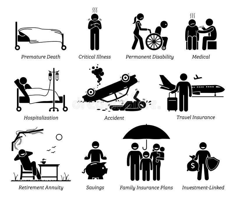 Pictograma dos ícones da proteção do seguro de vida