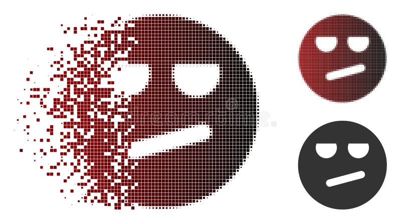 Pictograma Față zâmbitoare plictisită cu semitonuri pixelate deteriorată vector illustration