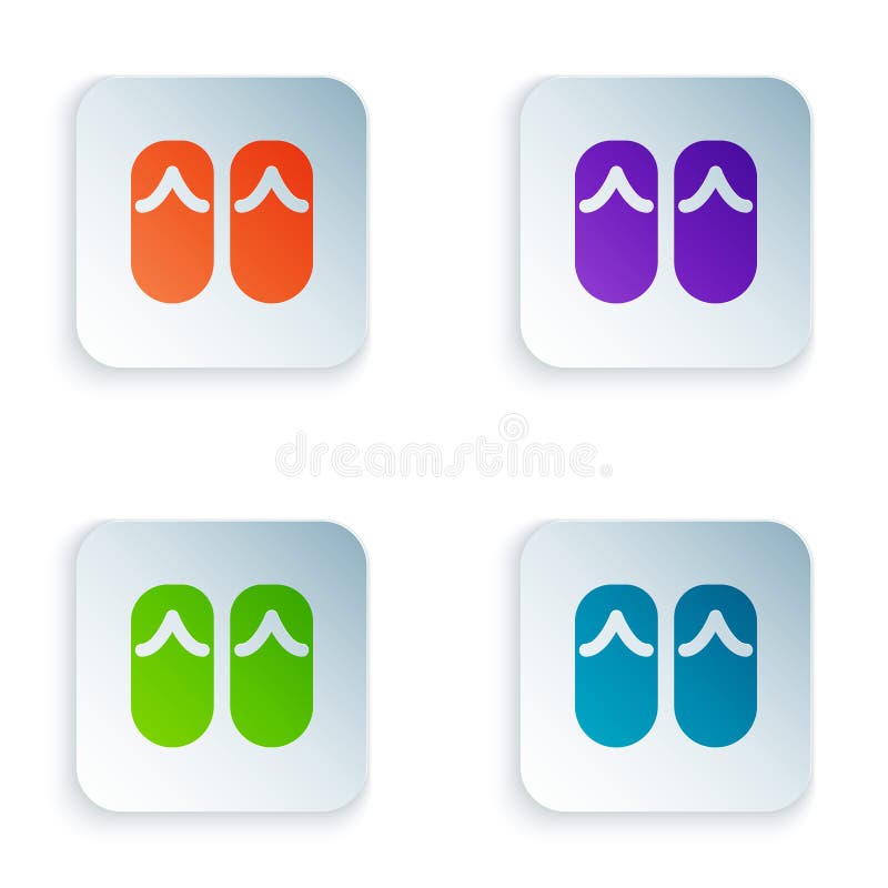 Pictograma Flip flotoare de culoare izolată pe fond alb. papuci de plajă. setați pictograme colorate în butoane pătrate. vector royalty free illustration