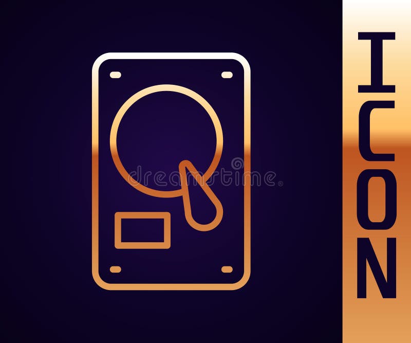 Pictograma hard disk cu linie aurie, izolată pe fond negru. ilustrare vectorială stock illustration