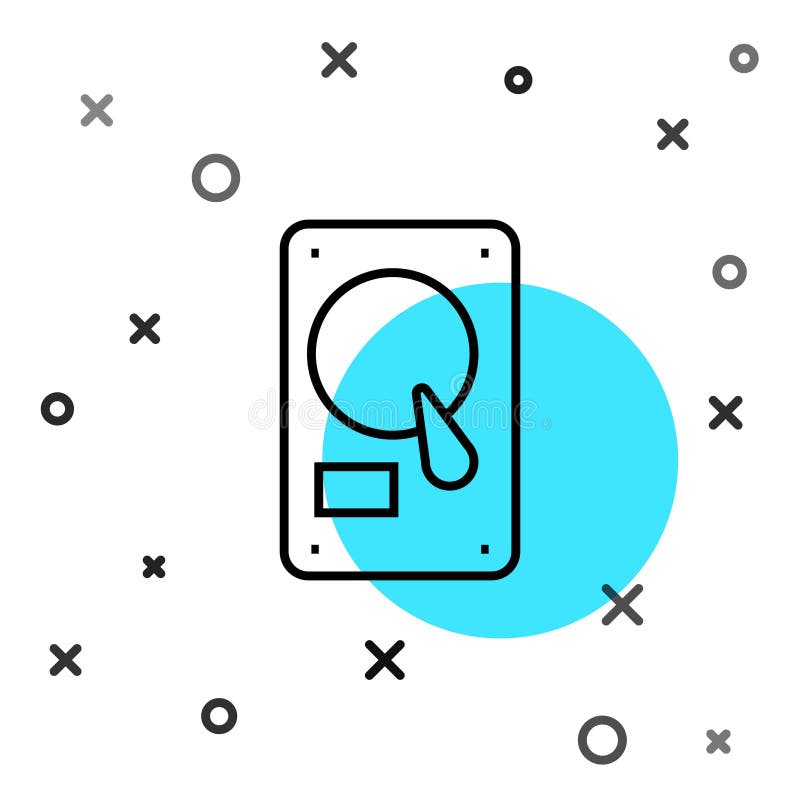 Pictograma hard disk cu linie neagră, izolată pe fond alb. forme dinamice aleatorii vector illustration