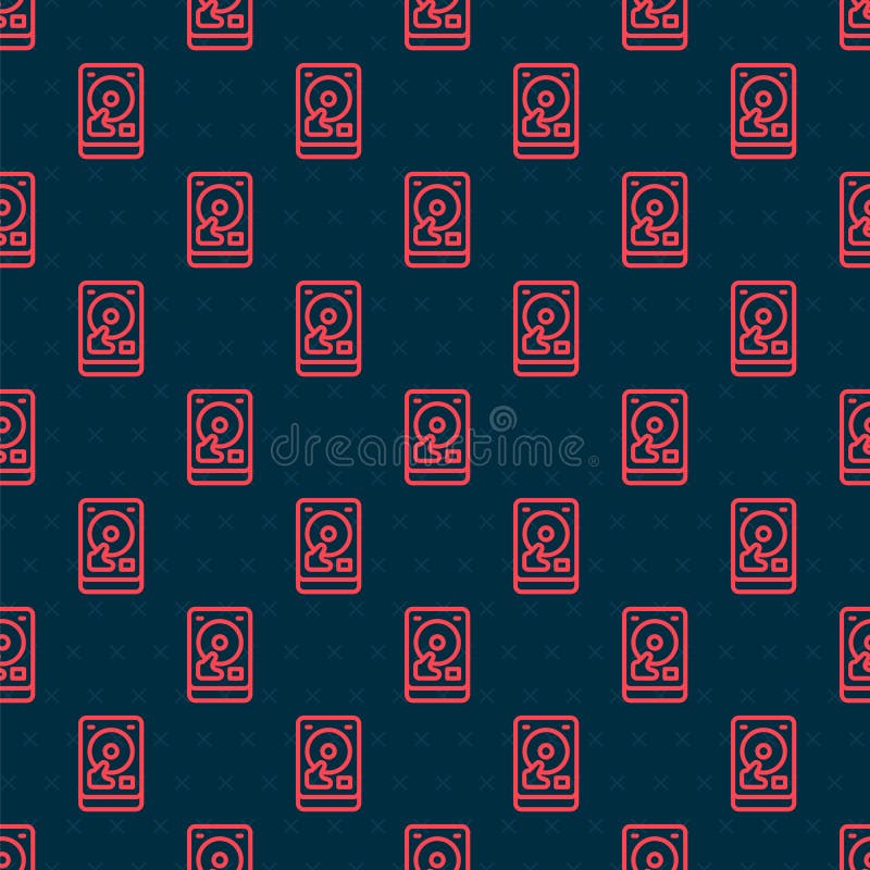 Pictograma hard disk cu linie roșie, cu model fără sudură, pe fond negru. vector royalty free illustration