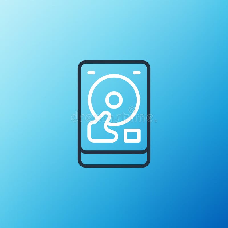 Pictograma hard disk pe linie izolată pe fond albastru. concept contur colorat. vector stock illustration