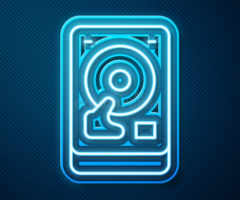 Pictograma HDD pentru hard disk de linie strălucitoare, izolată pe fond albastru. vector vector illustration