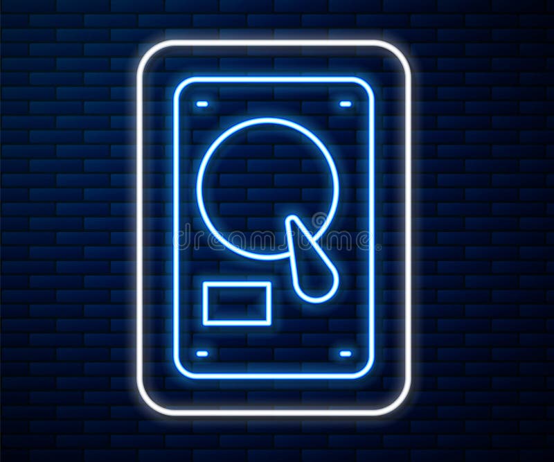 Pictograma HDD pentru hard disk de linie strălucitoare, izolată pe fundalul peretelui din cărămidă. ilustrare vectorială vector illustration