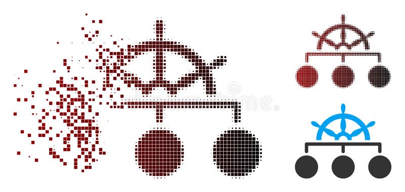 Pictograma ierarhie pixeli semitonuri fragmentați a roților navei stock illustration