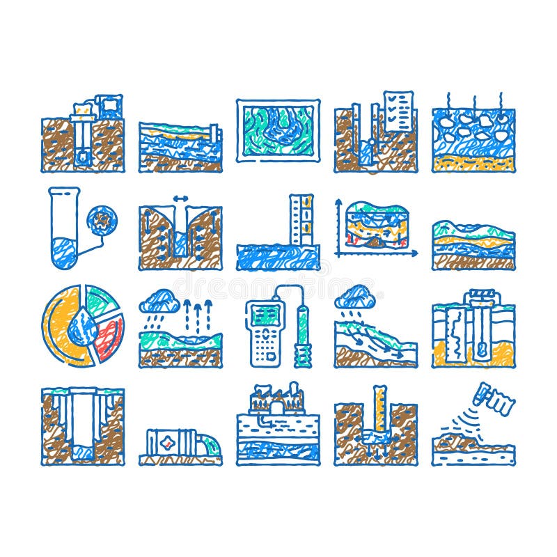Pictograma industrială hidrogeolog trasă manual vector illustration