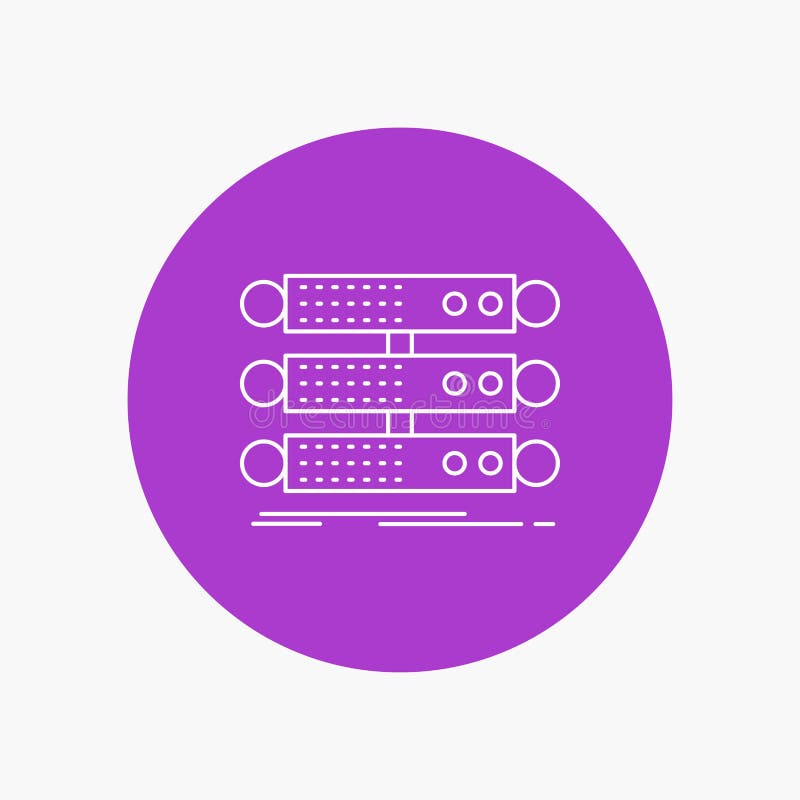 Pictograma linie albă a bazei de date pentru baza de date a structurii serverului din fundal în fundal cerc. ilustrare pictogramă vector illustration