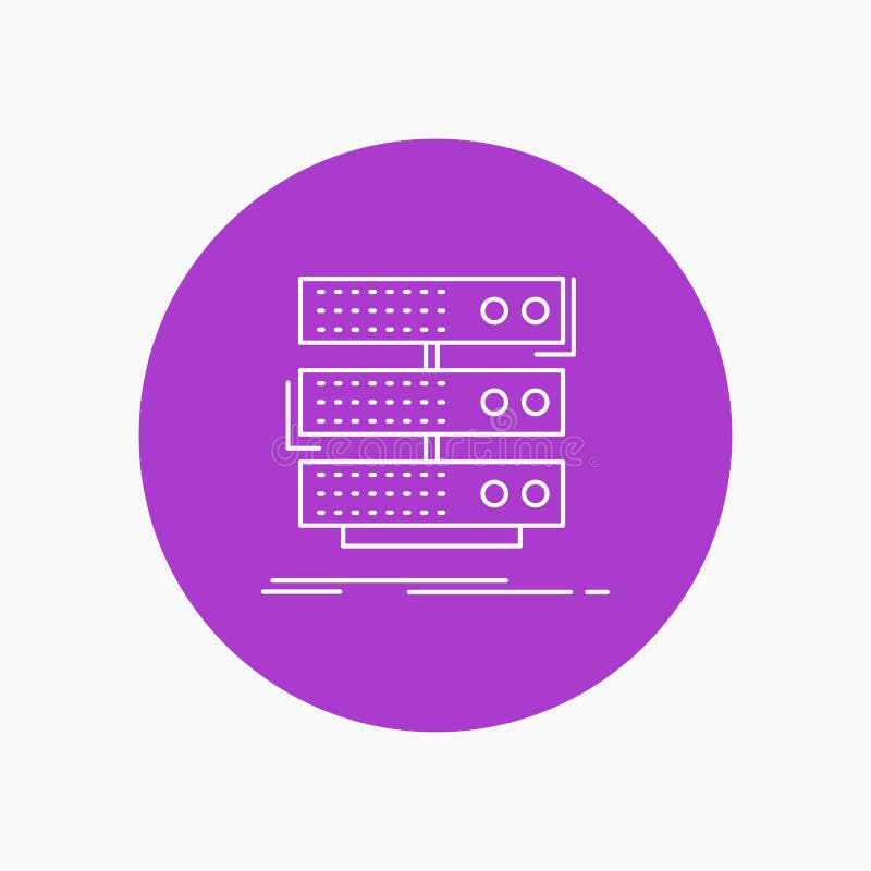 Pictograma linie albă a bazei de date de stocare a serverului din fundal în fundal cerc. ilustrare pictogramă vectorială royalty free illustration