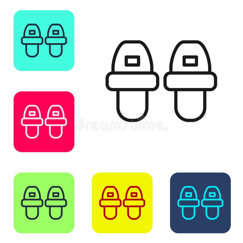 Pictograma Papuci de hotel pentru linii negre, izolată pe fond alb. indicator de tip flip flotant. setare pictograme în butoane pă royalty free illustration